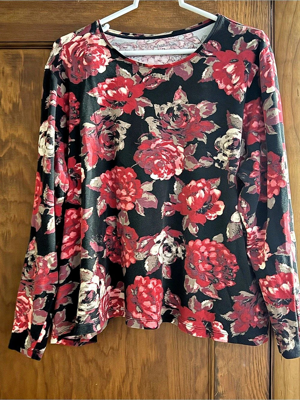 Croft & Barrow Floral Long Sleeve Top Black & Red Size 2X Like New